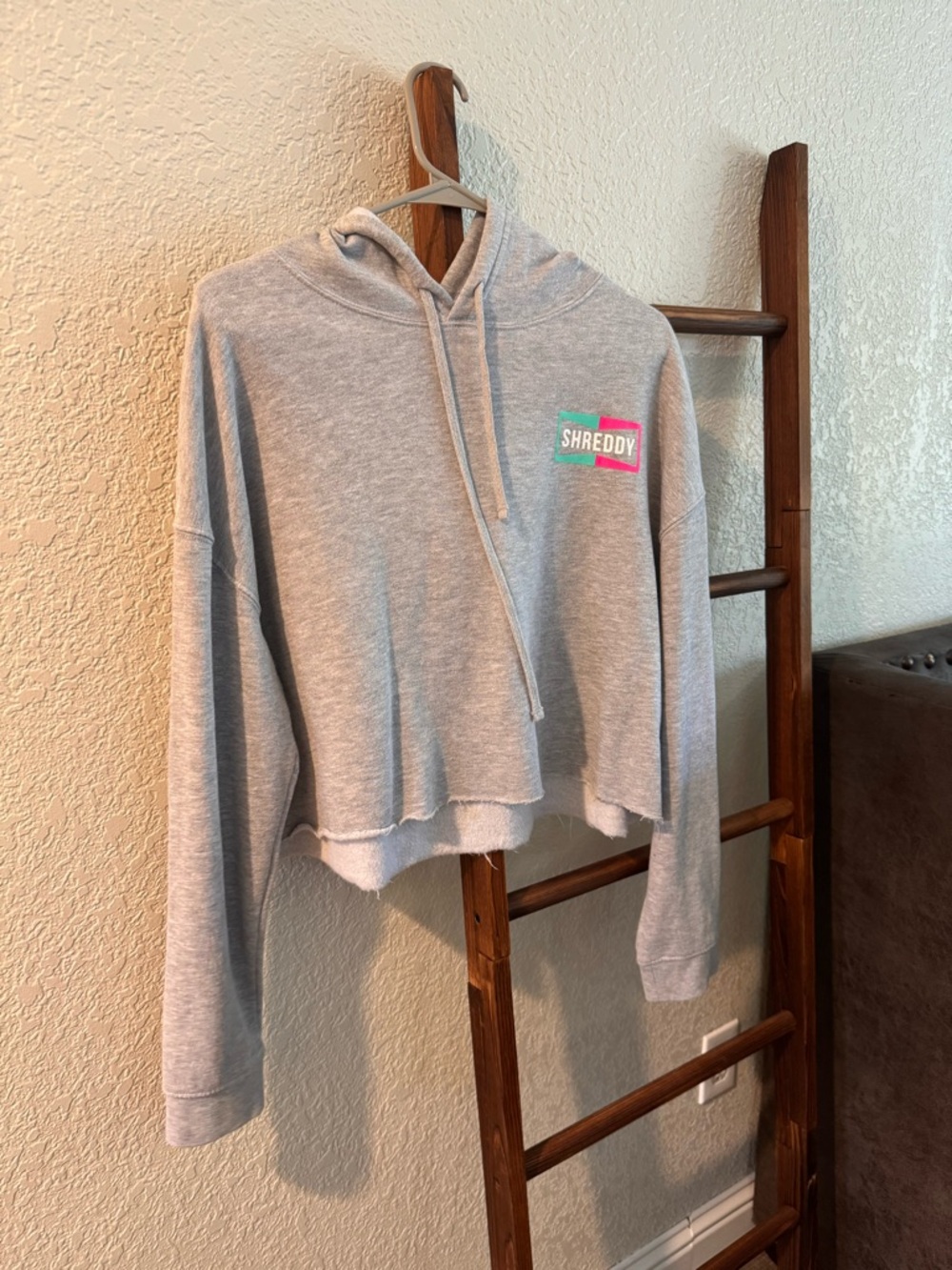 Gray Cropped Hoodie with Raw Hem